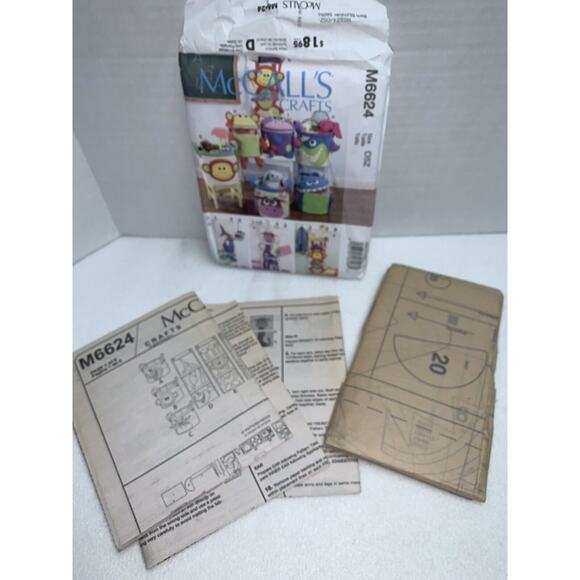 McCalls Pattern M6624 Basket Bin Storage Toys Shark Monkey Giraffe Animals UNCUT - Picture 6 of 6